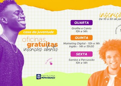 Nova Iguaçu abre 200 vagas em oficinas para adolescentes e jovens adultos